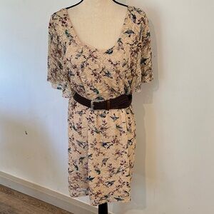 Charlotte Russe lace, butterfly wing sleeve dress with all over bird print XL